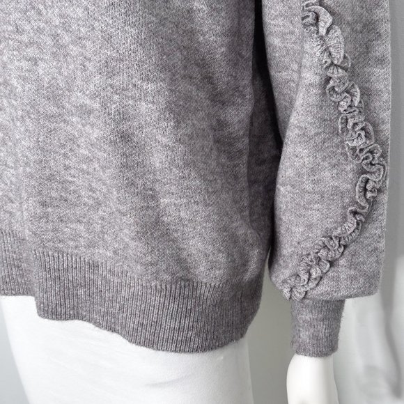 Anna Kay Wool-Blend Crewneck Ruffle Balloon Sleeve Sweater in Grey Women’s Sz M - Picture 10 of 15